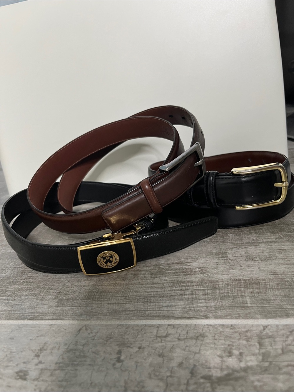 Bundle of 3 Mens Leather Belt Set in Black and Brown